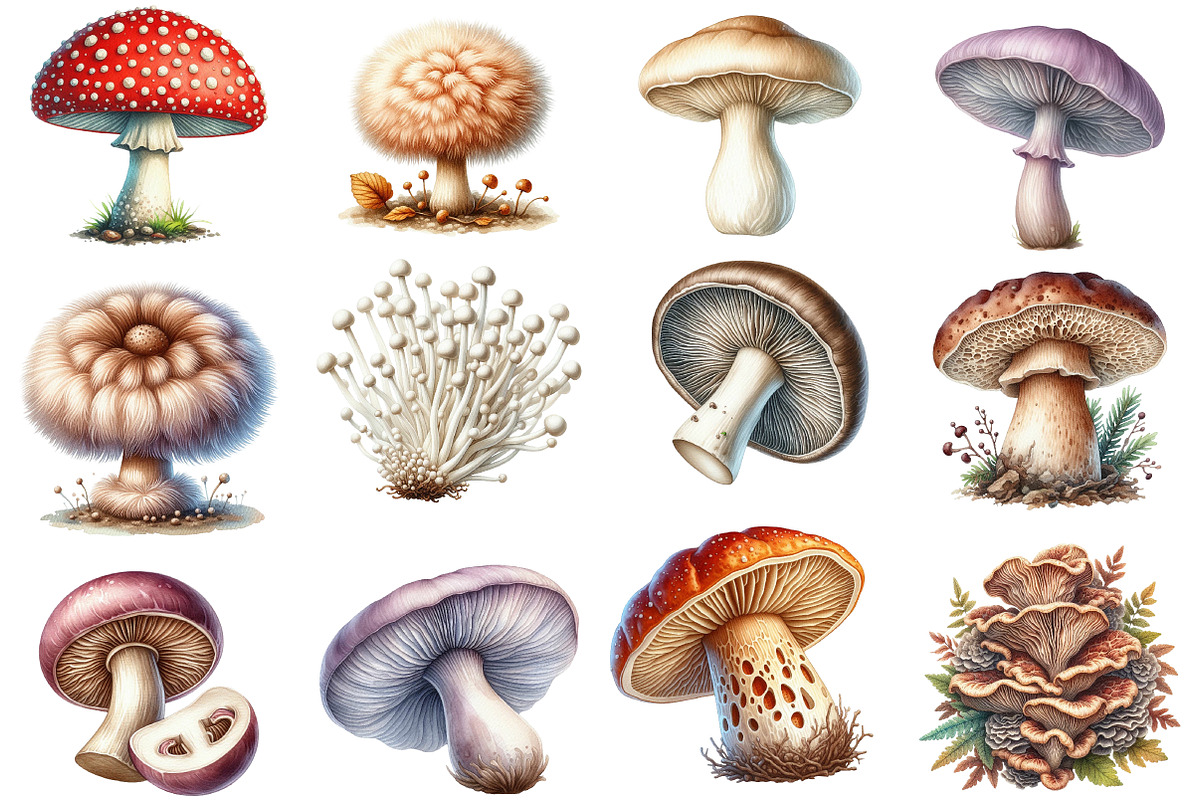 Edible Mushrooms Sublimation Clipart, an Illustration by SinaCreation (Photo 2 of 5)