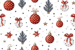 Festive Christmas wrapping paper pattern with ornaments and trees, a Background Photo by OSORIOartist