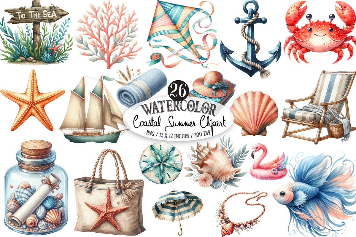 Coastal Summer Sublimation Clipart, an Illustration by Designking (Photo 1 of 4)