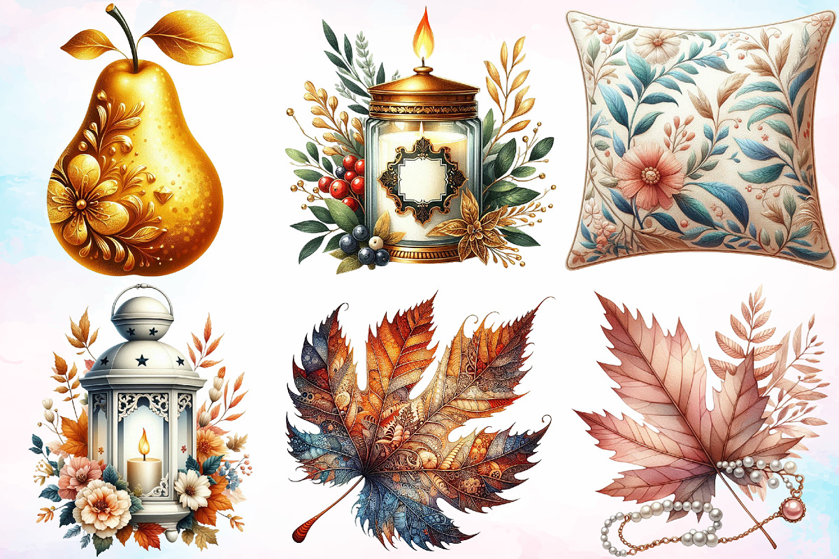 Watercolor Elegant Autumn Clipart, a Seasonal Illustration by Canvas Craft (Photo 2 of 8)