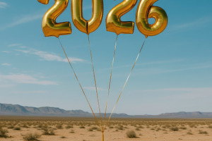 golden balloons show 2026 new year, generative AI, a Photo by Nito