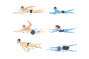 People Characters Swimming in Water, a Person Illustration by TopVectors