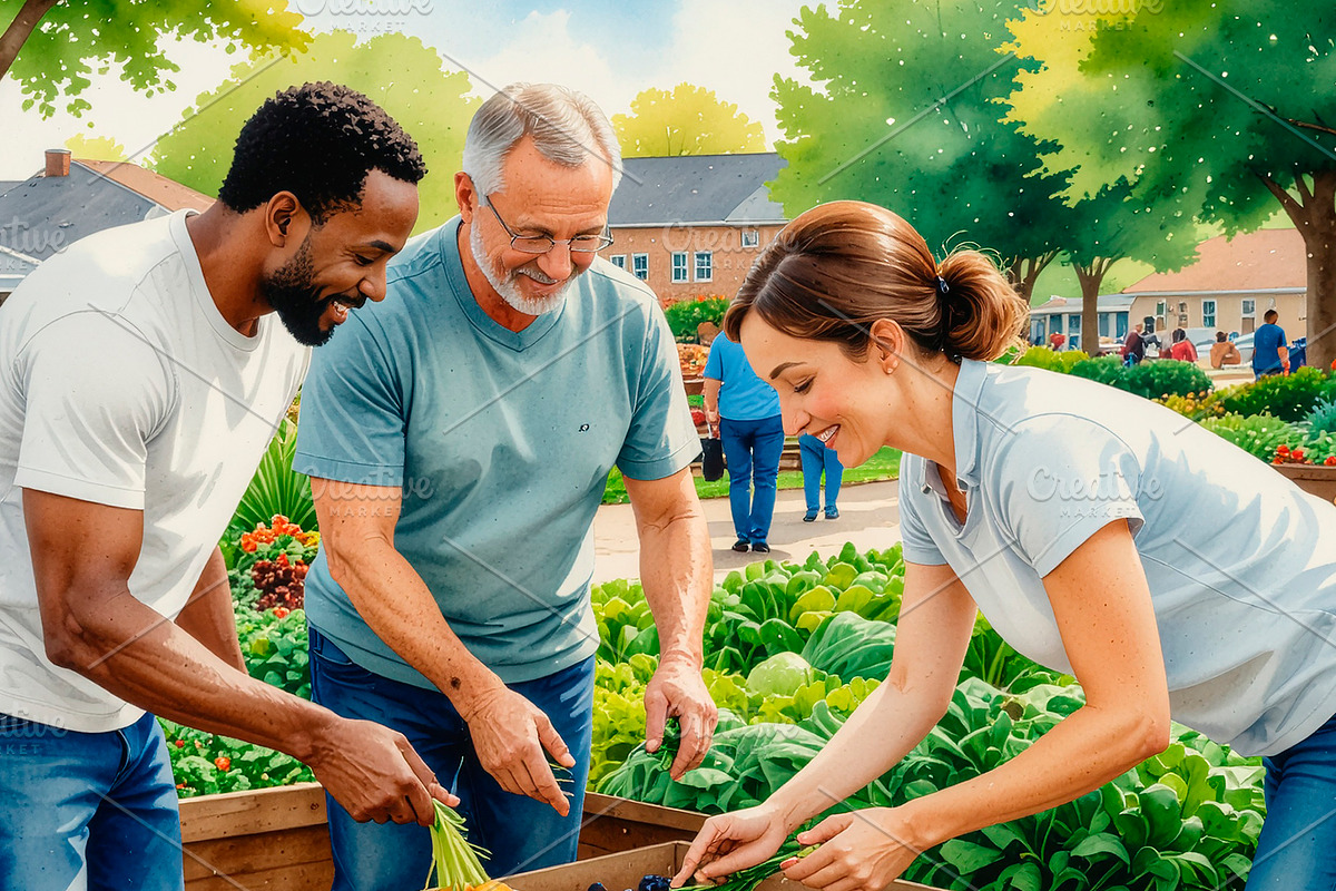 People from diverse backgrounds buying local organic products at, a Person Illustration by DanFLCreativo