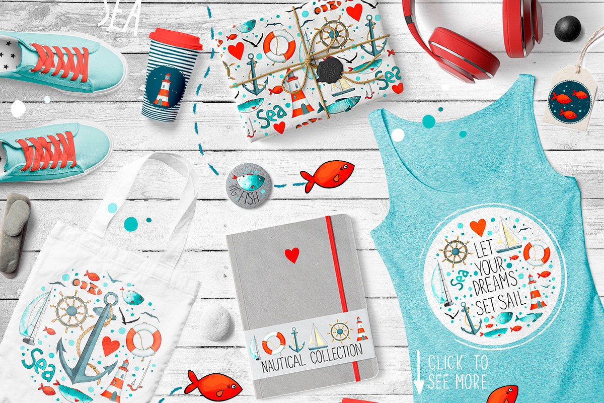 I love SEA - vector design kit, an Object Graphic by Olga Bonitas (Photo 2 of 9)