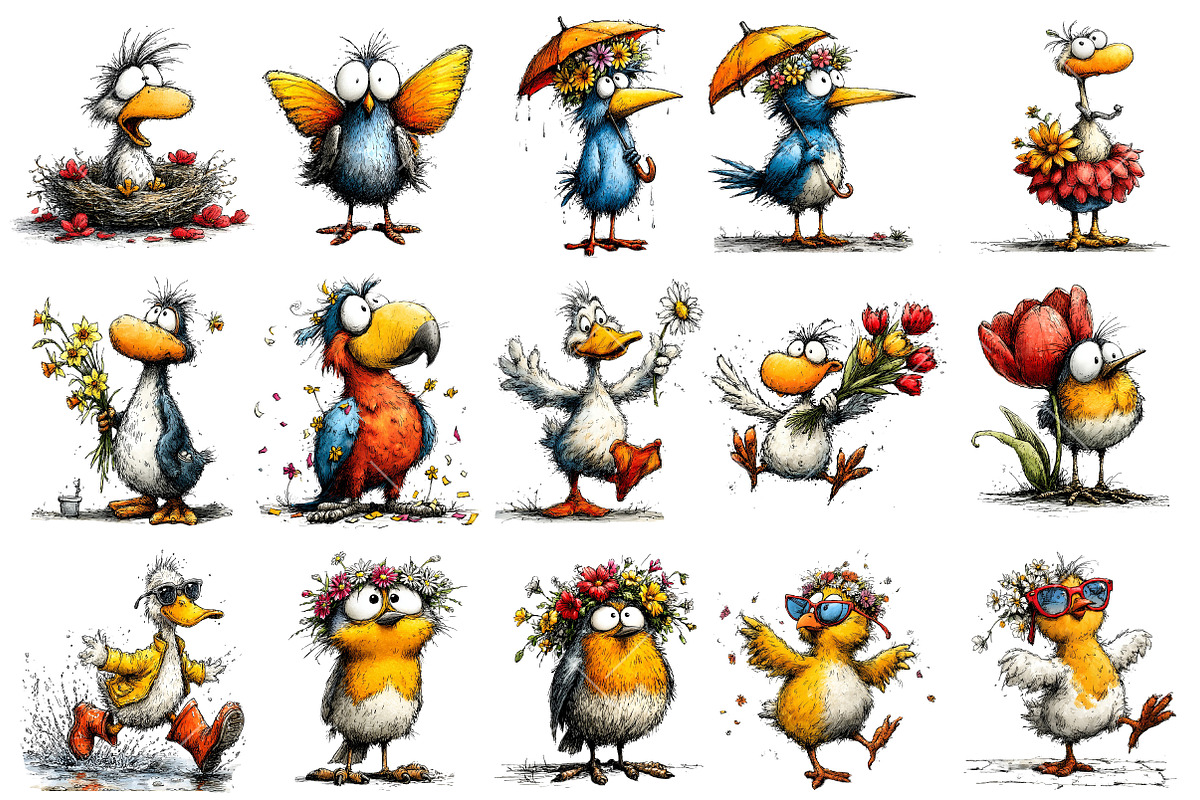 Funny Spring Bird Clipart, an Illustration by OK Design (Photo 3 of 6)
