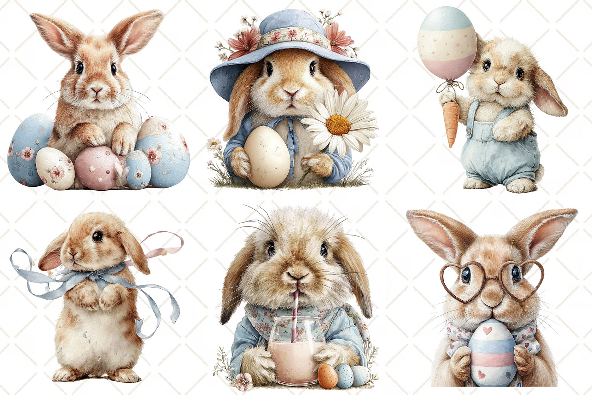 Whimsical Easter Bunny Clipart, an Illustration by Black Bird Studio (Photo 3 of 6)