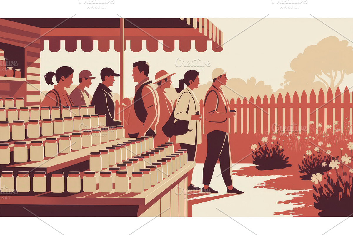 People shopping at a farmer's market, an Illustration by tilialucida