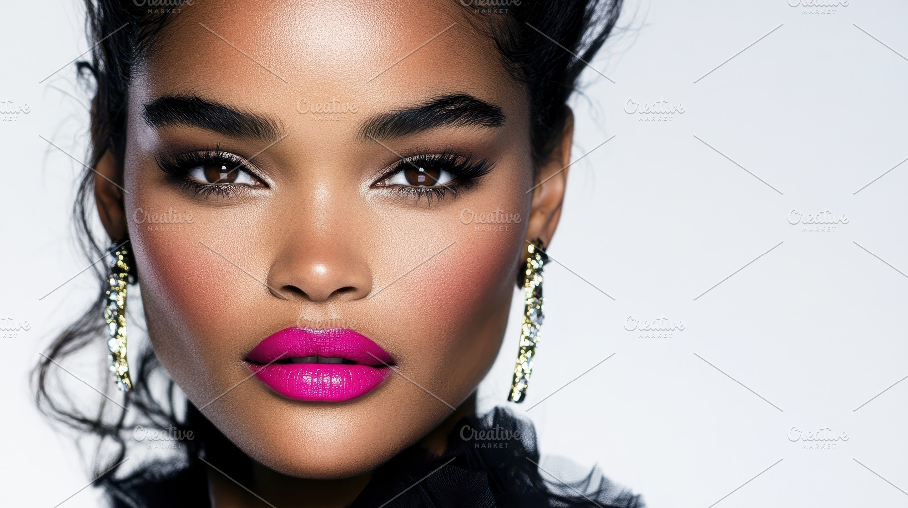 A stylish young woman with striking makeup and large earrings wears a white dre, a Person Photo by Mashimara