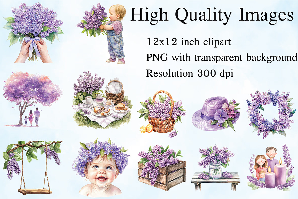 Lilac Spring Family Watercolor PNG, an Illustration by Craft Nest (Photo 2 of 5)