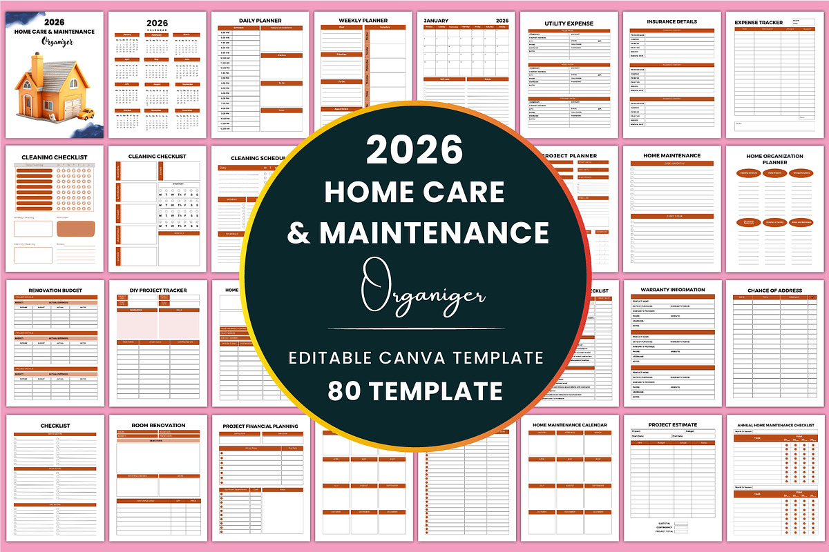 2026 Home Care&Maintenance Organizer, a Stationery Template by Shumaya (Photo 1 of 6)