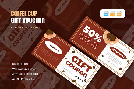 Coffee Cup Gift Voucher, a Business Card Template by AQR Studio