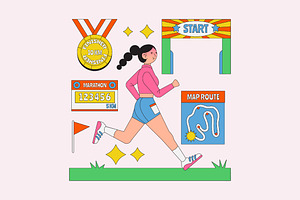 Pink Cartoon Marathon Illustration, a Sport Illustration by graphicook
