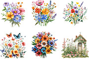 Watercolor Floral Garden Clipart, an Illustration by Designking (Thumbnail 5 of 5)