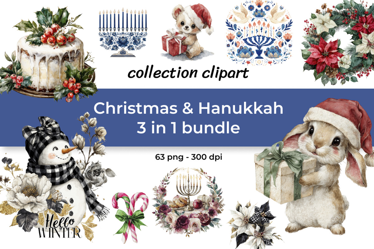 Christmas & Hanukkah 3 in 1 Bundle, a Decorative Illustration by InkyQueenArt (Photo 1 of 8)