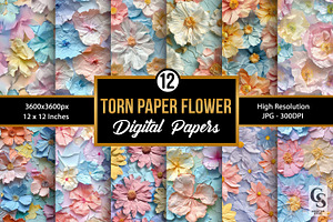 Pastel Torn Paper Flowers Patterns, a Pattern Graphic by Creative Store