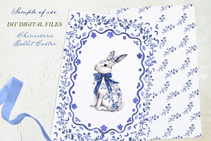 Chinoiserie Rabbit Flowers Easter, a Graphic by LABFcreations