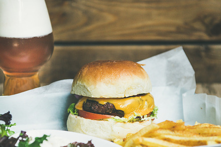 Classic burger dinner with french stock photo containing burger and food, a Food & Drink Photo by Foxys