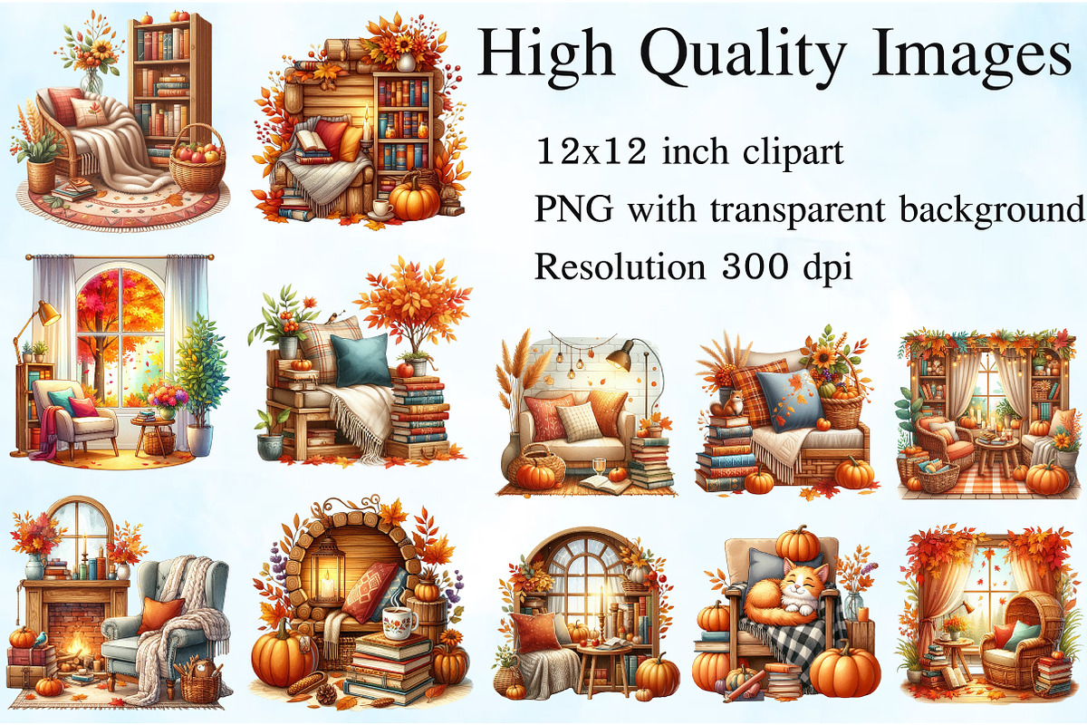 Fall Reading Nook Clipart Bundle, an Illustration by Craft Nest (Photo 2 of 5)