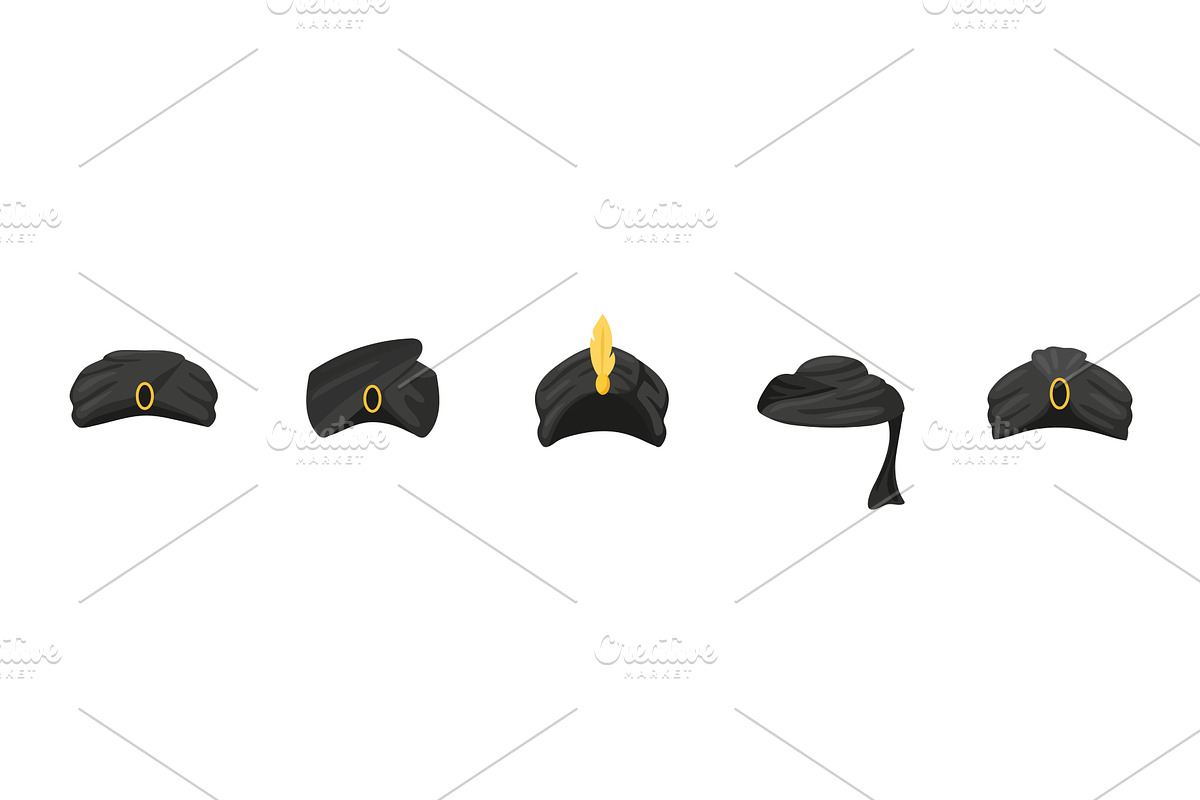 Black and gold oriental turbans set, an Object Illustration by skripnikbb