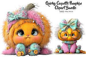 Quirky Coquette Pumpkin Clipart PNG, a Seasonal Illustration by CreationArt