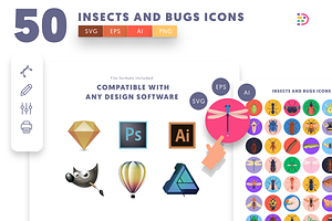 50 Insects And Bugs Icons