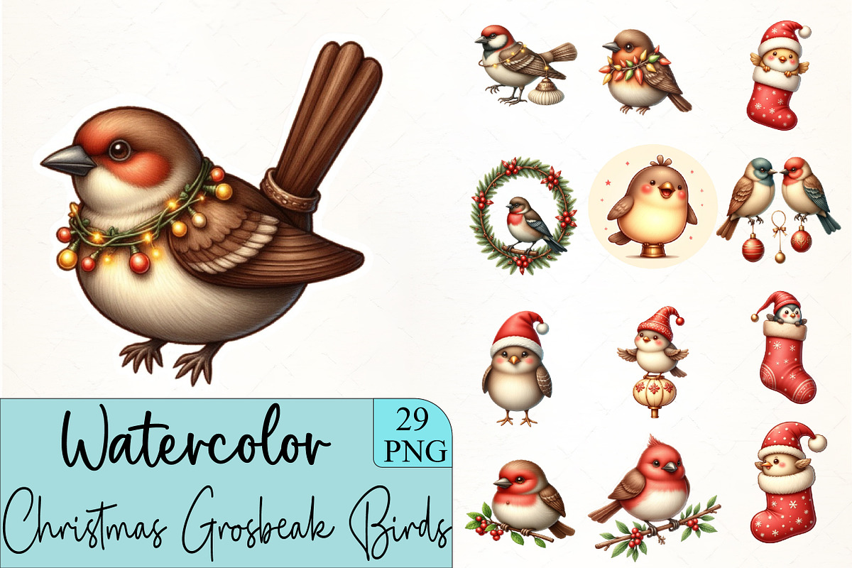 Christmas Grosbeak Birds Clipart, an Illustration by CrexoraLab (Photo 1 of 5)