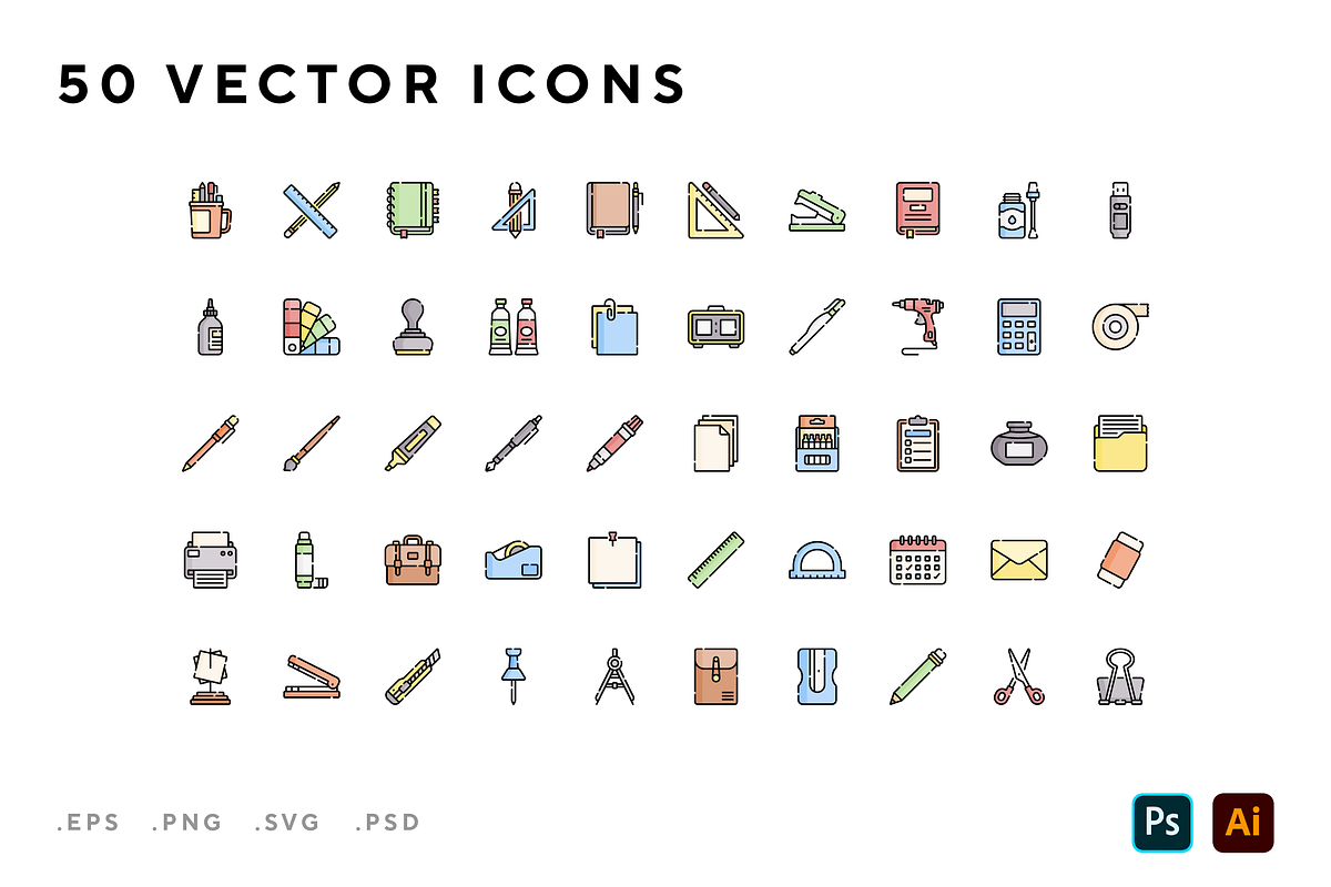 Stationery icons, an Outline Icon by Wencory (Photo 1 of 2)