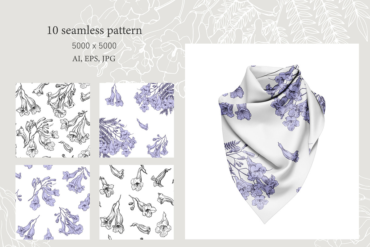Flowers of Jacaranda. Botanical Set, a Decorative Illustration by ON_lineart_store (Photo 8 of 10)
