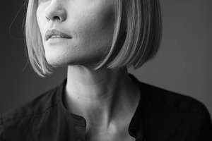 Dramatic black and white portrait of featuring natural beauty, no retouch