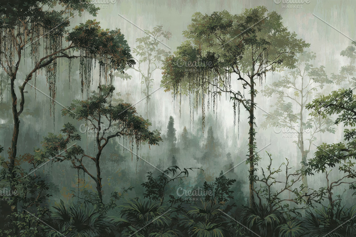 Lush Jungle Foliage Wallpaper, an Illustration by Virgo Studio