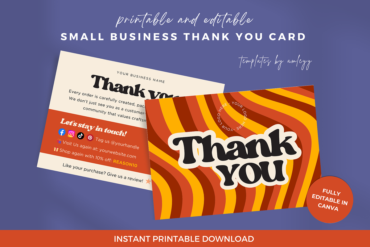 Retro Thank You Card Template, a Card Template by Elegant_Studio44 (Photo 1 of 6)