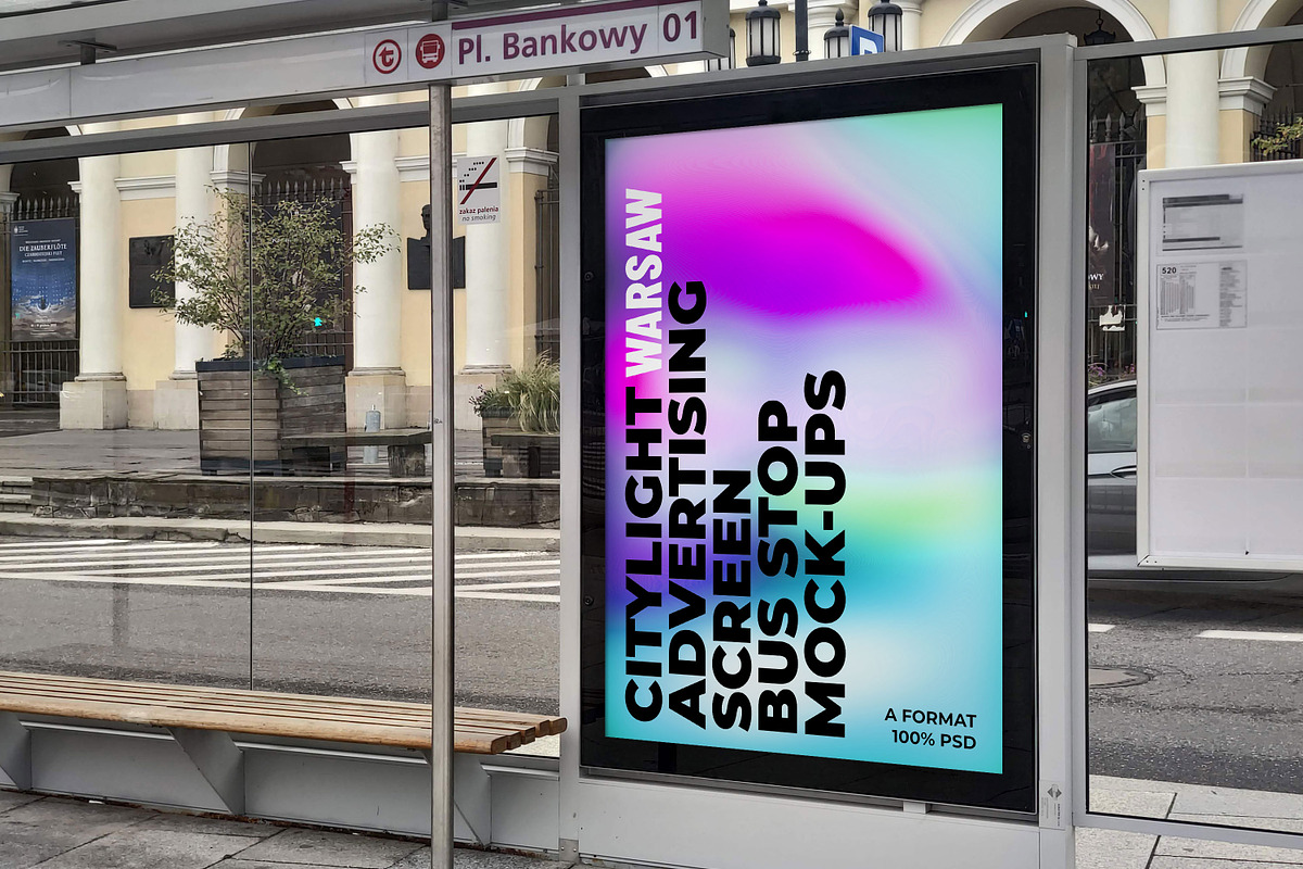 Warsaw Citylight Ad Bus Stop 8 v2, an Advertising Mockup by Graphic Shelter (Photo 2 of 5)