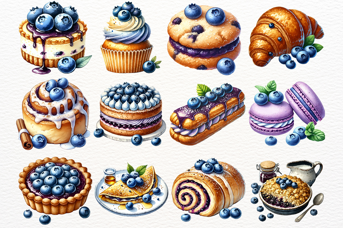 Blueberry Desserts Watercolor PNG, a Food Illustration by SugarCloudStudioArt (Photo 3 of 4)