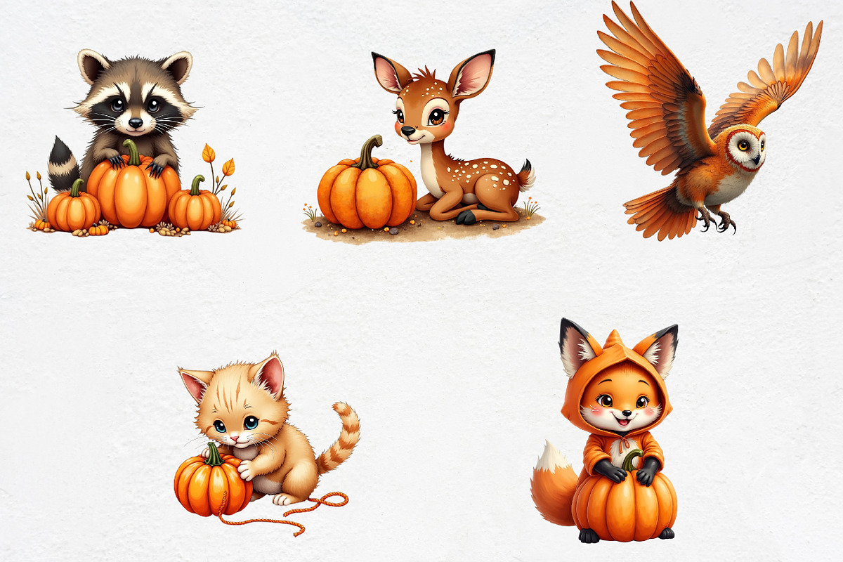 Halloween Pumpkin Animals Clipart PN, an Illustration by CrexoraLab (Photo 2 of 5)