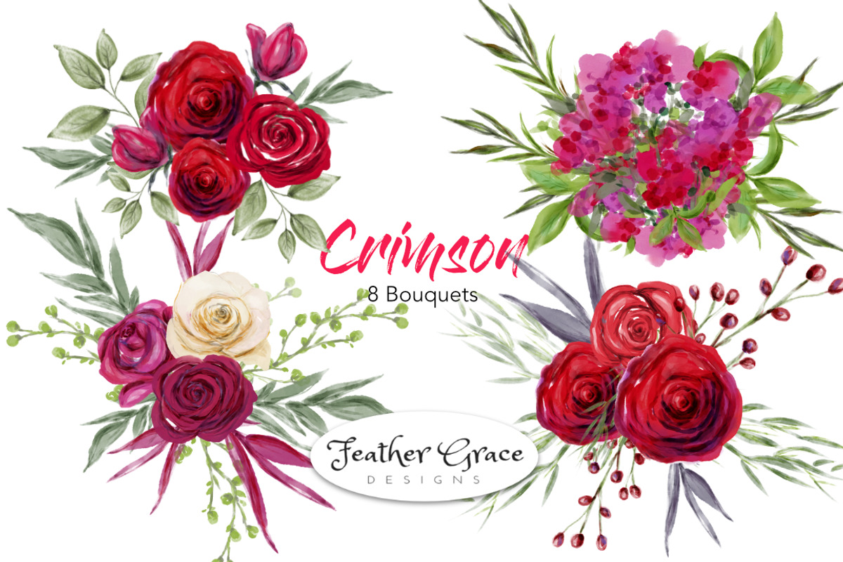 Red White Pink Flowers Watercolor, an Illustration by Feather Grace Designs (Photo 3 of 8)