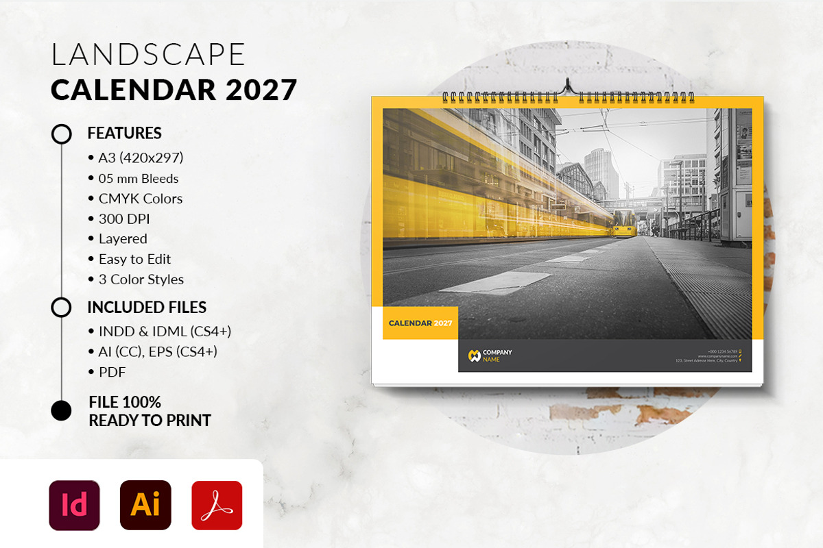 A3 Landscape Calendar 2027, a Stationery Template by MstArtwork (Photo 6 of 6)