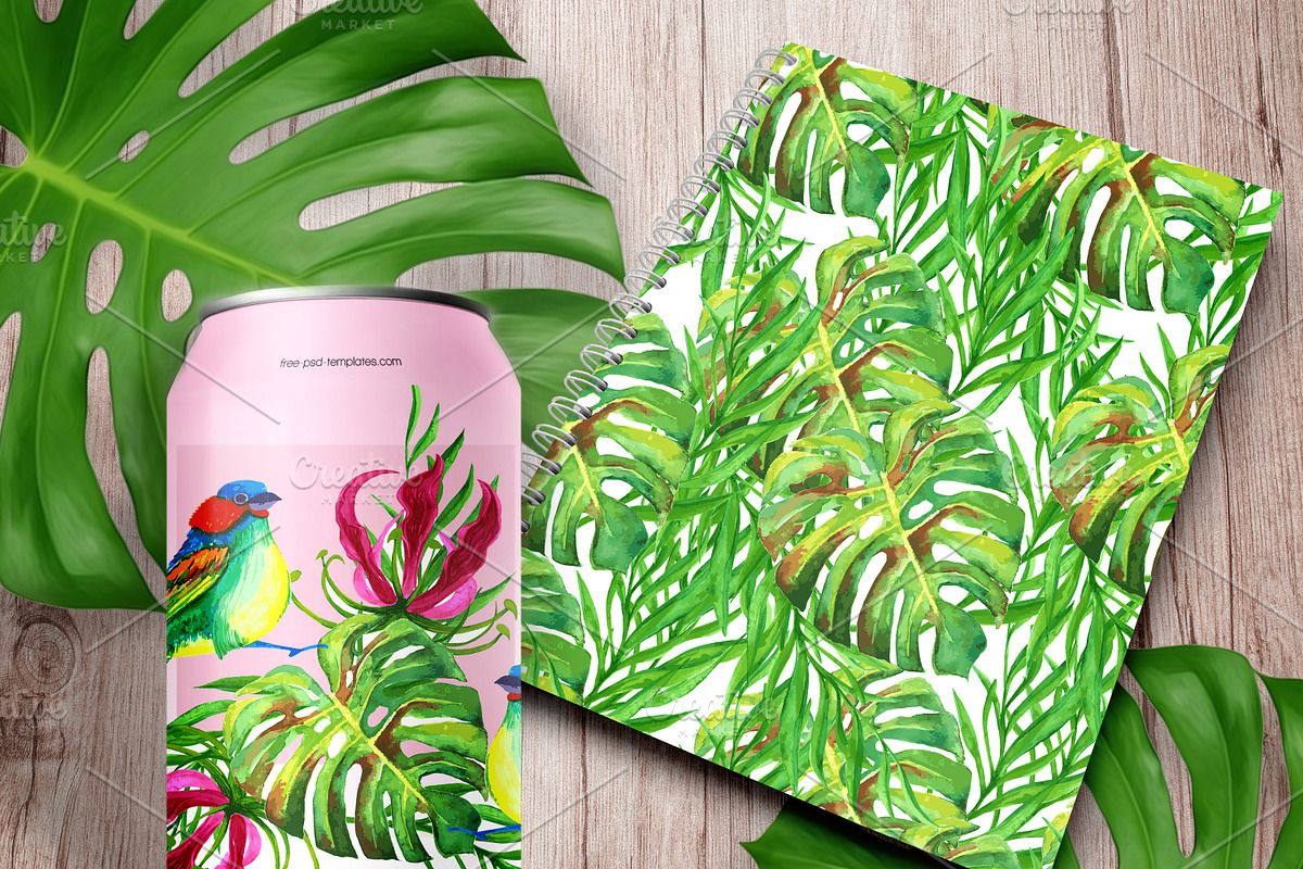 Tropical large set.Watercolor vector, a Pattern Graphic by moto_cat (Photo 3 of 4)