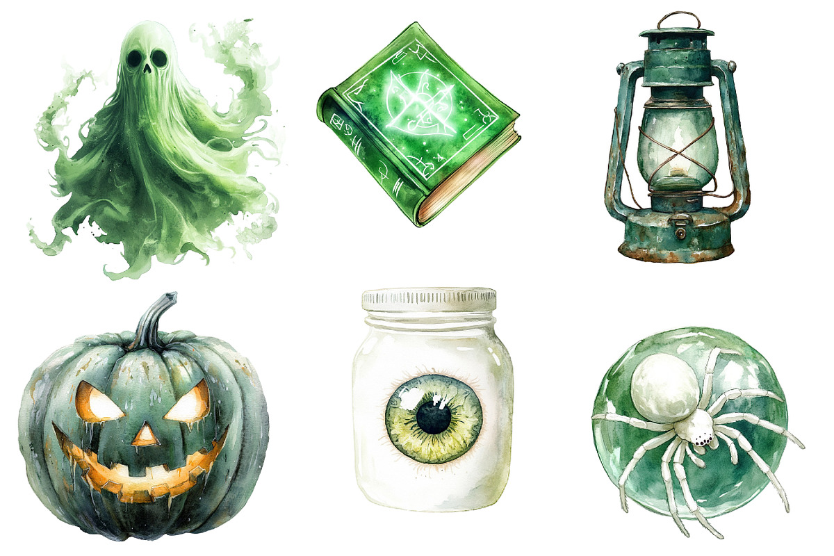 Green & White Halloween Clipart, an Illustration by SinaCreation (Photo 2 of 5)