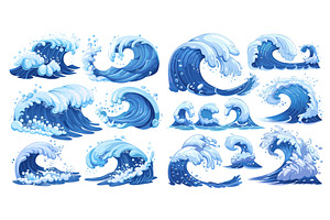 Cartoon waves, ocean wave splash, an Illustration by Stock-Smart-Start