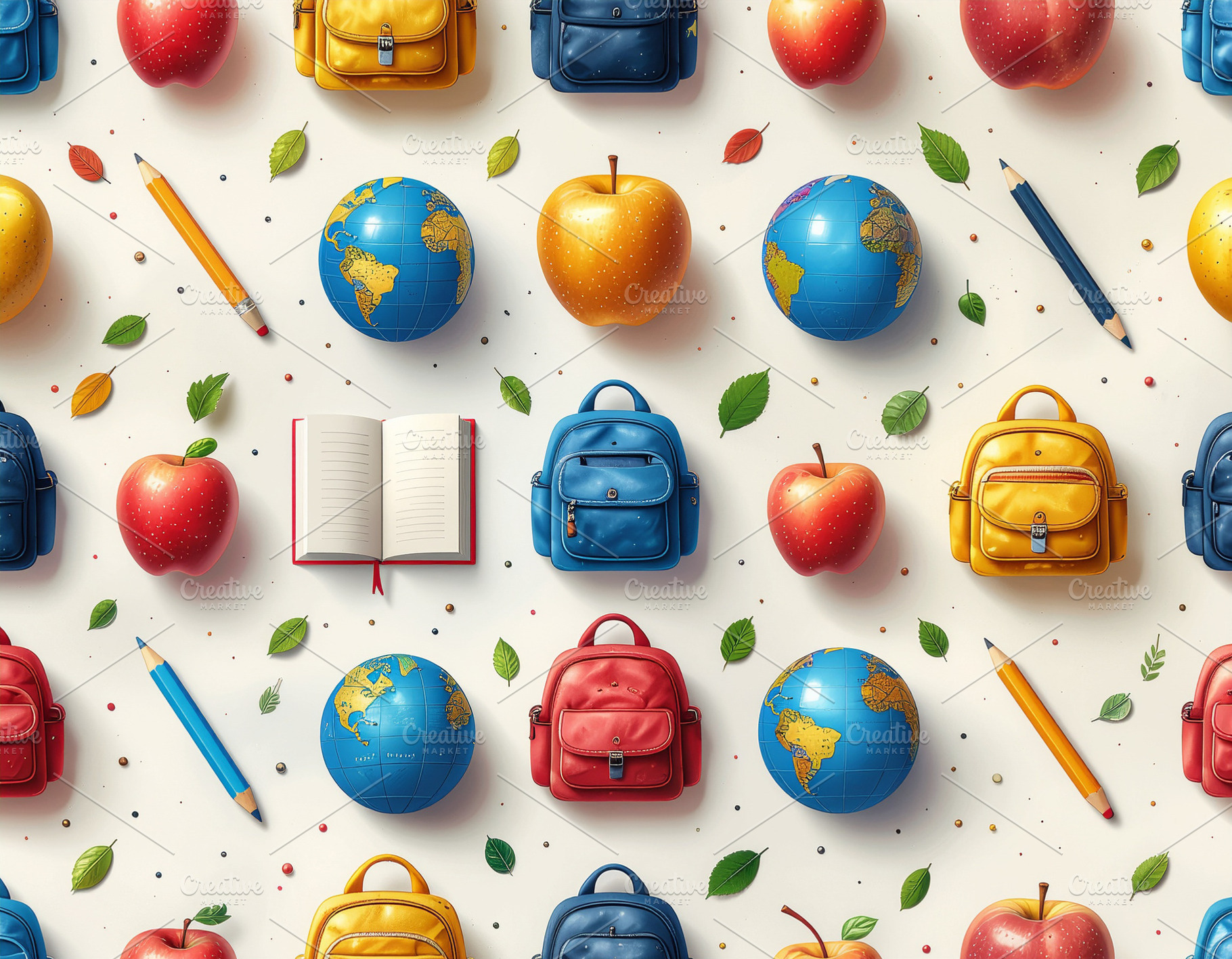 Colorful school supplies pattern, a Photo by DanFLCreativo