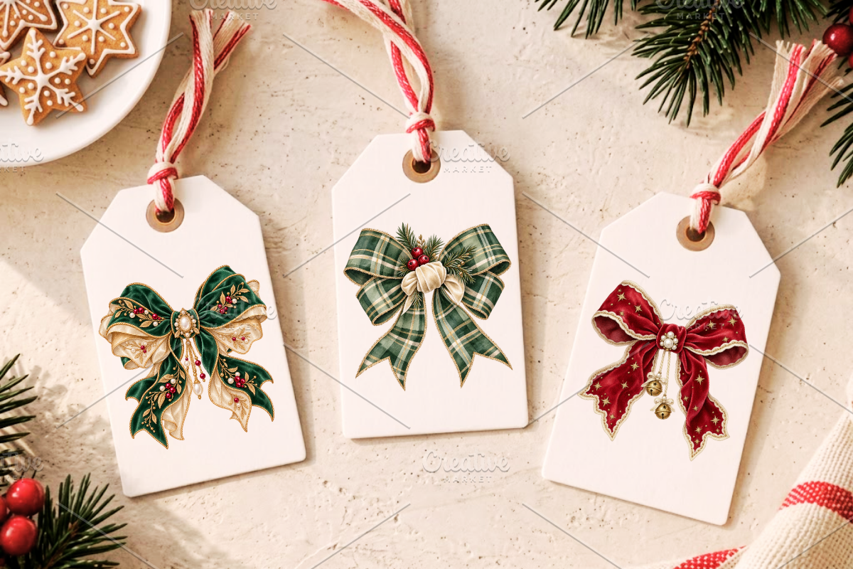 Cute Christmas Bow Clipart Bundle, a Decorative Illustration by Ink Gallery (Photo 7 of 11)