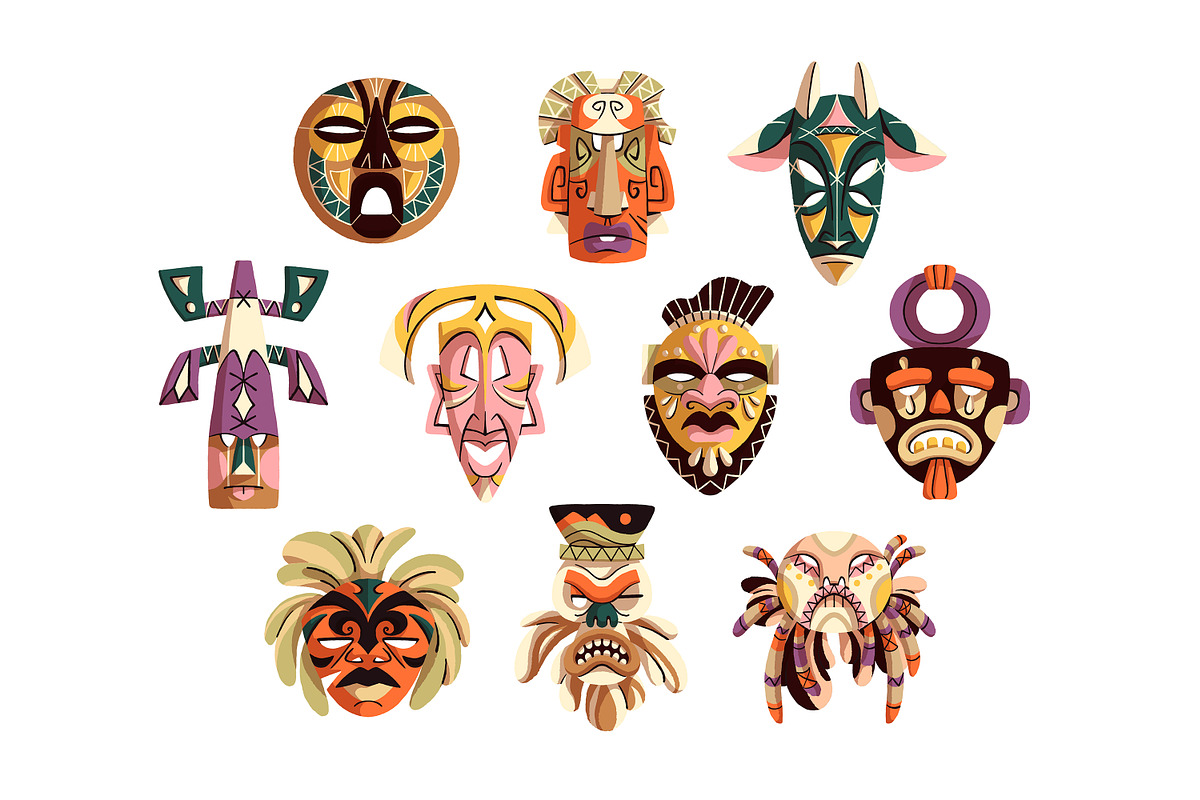 African tribal masks set, background, an Object Illustration by PaperTrident (Photo 1 of 6)