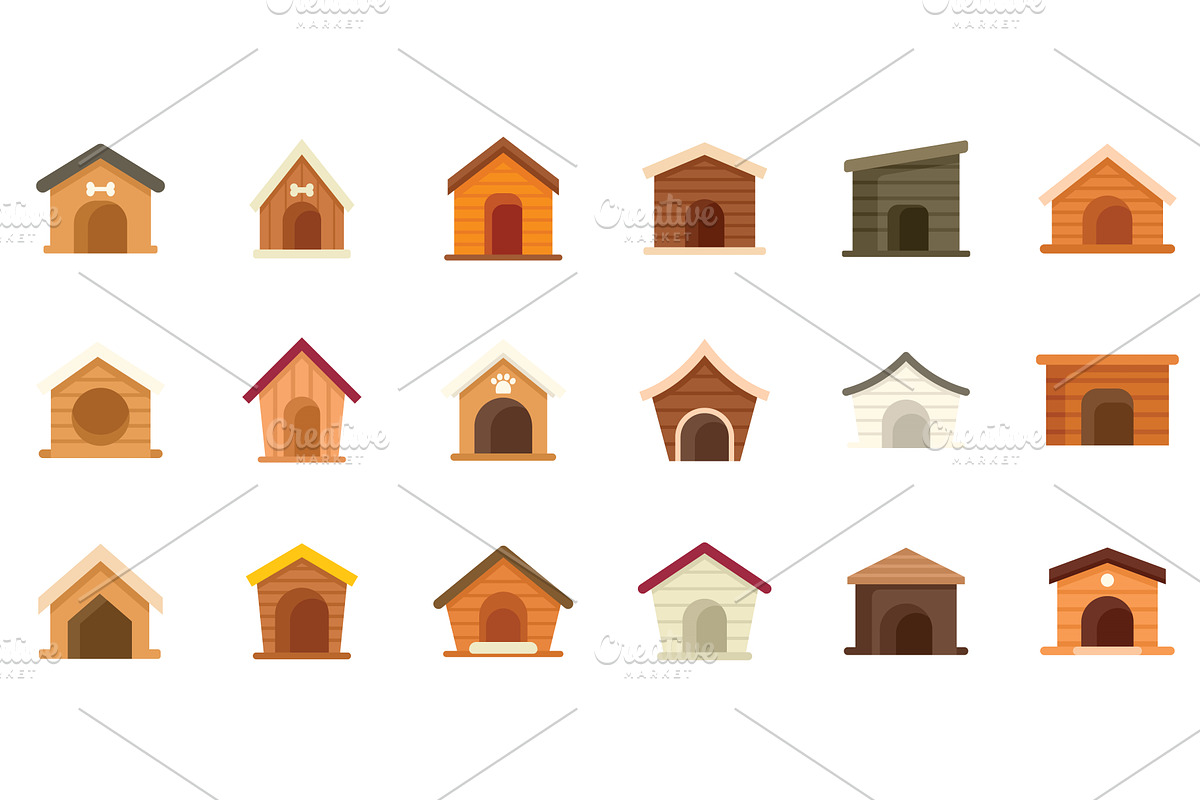Dog kennel icons set flat vector, an Animal Illustration by Ylivdesign