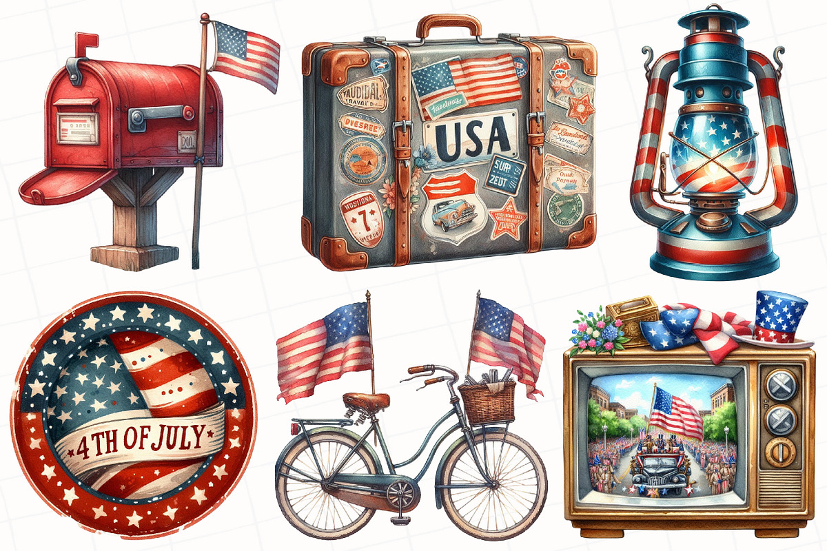 Vintage Retro 4th Of July Clipart, an Illustration by OK Design (Photo 2 of 5)