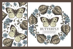 Set Butterflies Flowers Grape Card