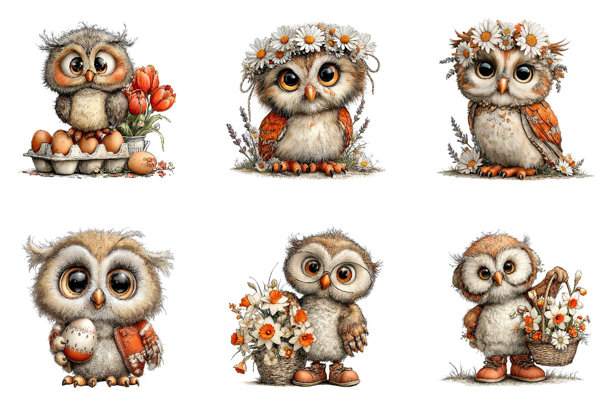 Whimsical Easter Owl Clipart, an Illustration by CreationArt (Photo 6 of 7)