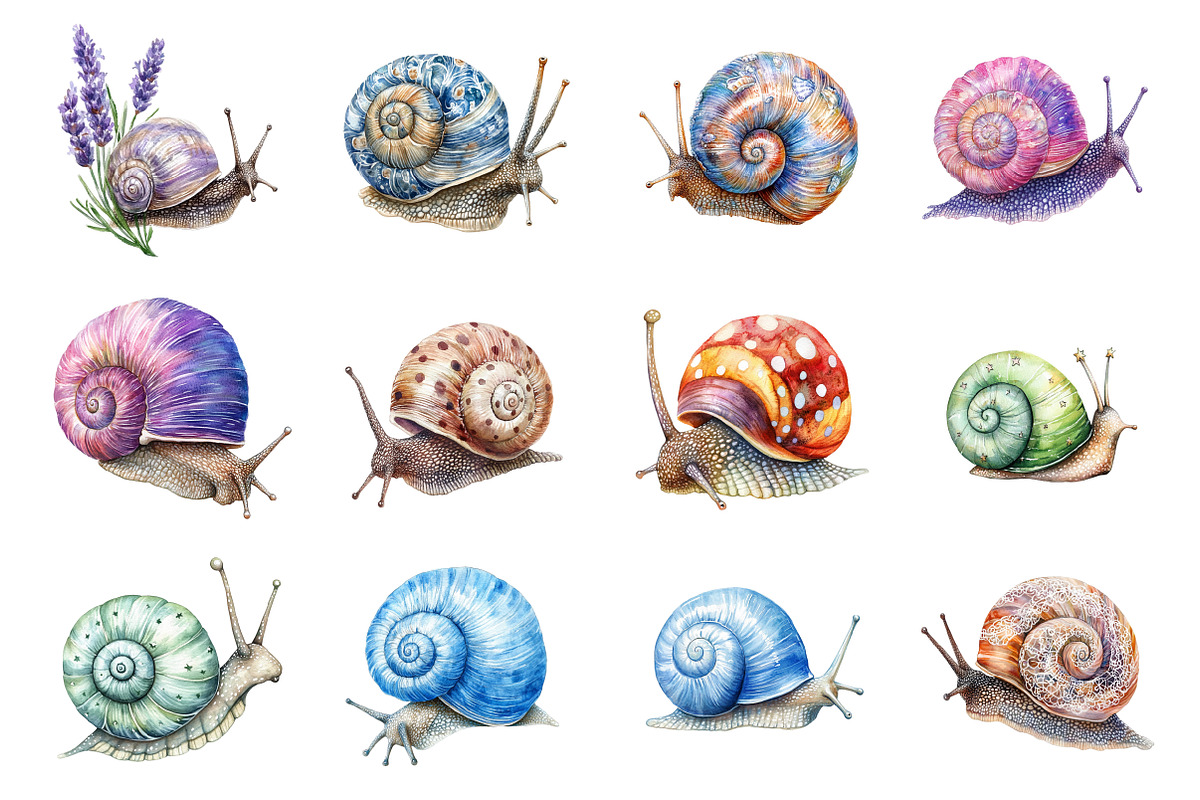 Watercolor Snail Clipart, an Illustration by Design Market (Photo 3 of 4)