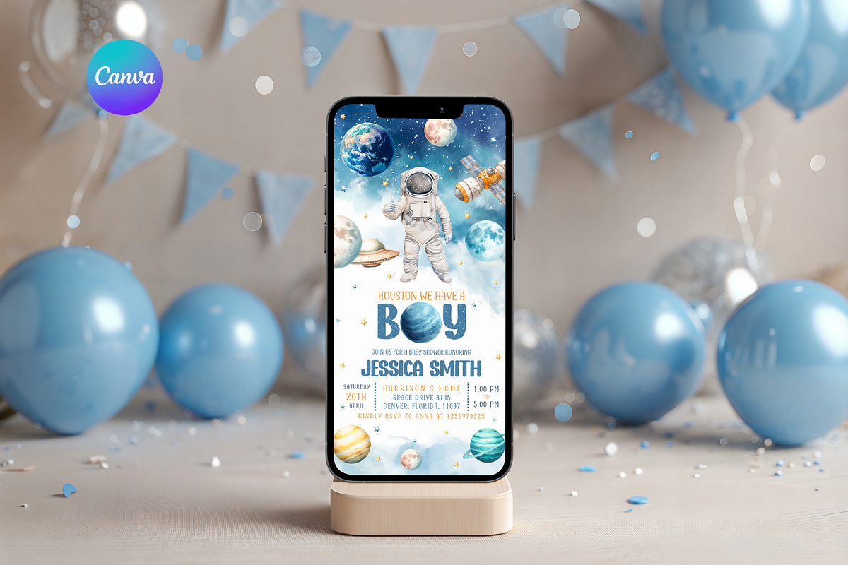Space Theme Baby Shower Phone Invite, a Templates & Theme by Digital_Mind (Photo 1 of 3)
