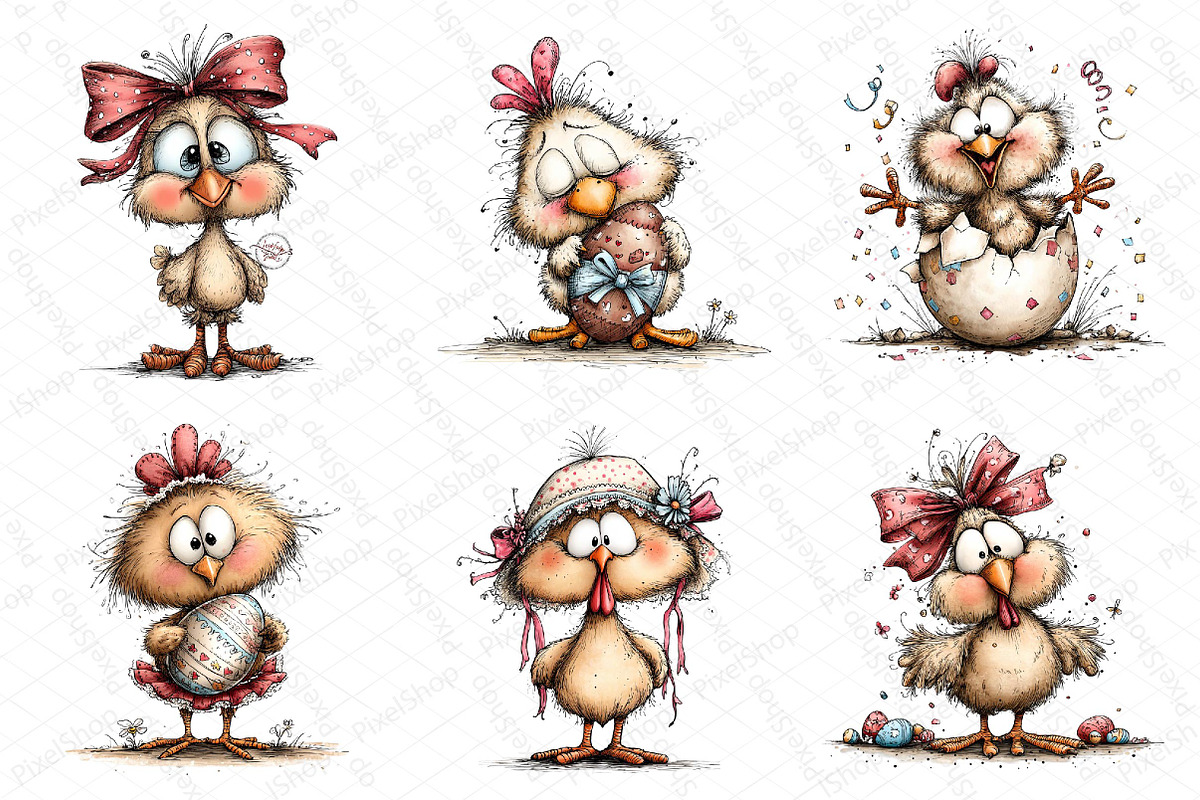 Easter Chicken Whimsical Clipart, an Illustration by DreamPrint404 (Photo 6 of 6)