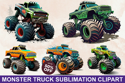 Monster Truck Sublimation Clipart, an Object Graphic by Cut File